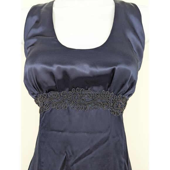 Navy Satin Beaded Halter Evening Gown Open Back Formal Maxi Dress Size 6 - Picture 3 of 9